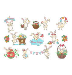 Set of cute easter bunnies vector image