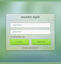 Login screen green online user web page vector image