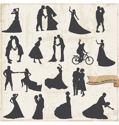 Vintage Wedding Silhouettes - Bride and Groom vector image