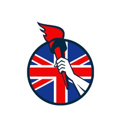 Hand Holding Flaming Torch British Flag vector image