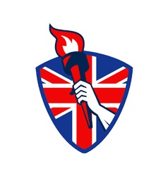 Hand Holding Flaming Torch British Flag vector image