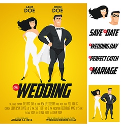 Funny super hero movie poster wedding invitation vector image