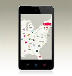Smart Phone with Map Pins vector image