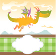 Card With Fly Dragon and Mountains vector image