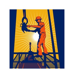 Worker on oil rig sealing well vector image
