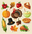 Set of colorful cartoon icons for thanksgiving day vector image