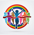 The winner group of children running sport graphic vector image