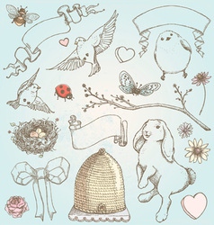 Hand Drawn Vintage Spring Elements Set vector image