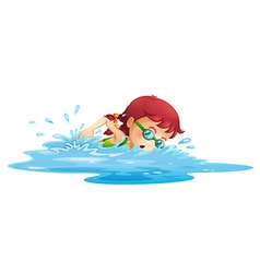 A young girl swimming in her green swimming attire vector image