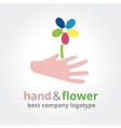 Two hands holding colored flowers nature logotype Two hands holding colored flowers nature logotype vector image