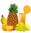 Juice and fruits banana pineapple orange grape vector image