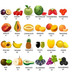 Set amount calories in fruit on white vector image