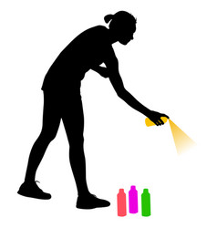 Silhouette woman holding a spray on a white Silhouette woman holding a spray on a white vector image