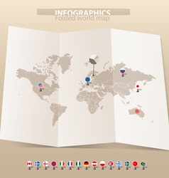 Map and flags of different countries vector image