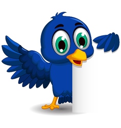 Cute blue bird cartoon holding blank sign Cute blue bird cartoon holding blank sign vector image