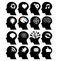 Set of 16 head icons with idea symbols vector image