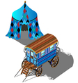 Isometric Gypsy wagon and tent vector image