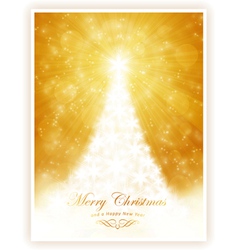 White shiny Christmas tree on sparkling golden bac vector image