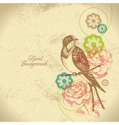 Retro floral background with bird vector image