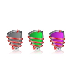 Shiny shield wrapped in ribbon icon set vector image