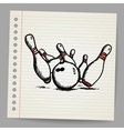 Bowling ball crashing into the pins vector image