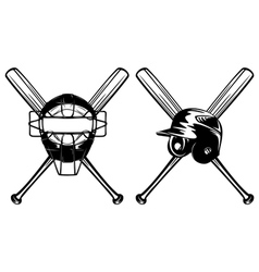 Baseball mask helmet and crossed bat vector image