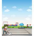 A child with her dog across a playground vector image