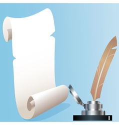 Feather and inkwell with empty retinue of the pape vector image