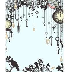Clock and keys vintage vertical background vector image