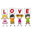 Children with a sign saying love vector image