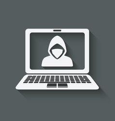 Hacker in mask on laptop screen vector image