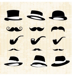 Vintage set with mustaches hats and one pipe vector image