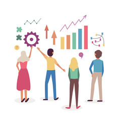 Little people raise a red chart arrow teamwork Vector Image