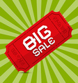 Red Big Sale Paper Ticket on Green Background vector image