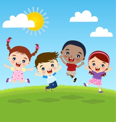 Happy jumping kids vector image