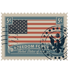 Postage stamp with the image of the american flag vector image