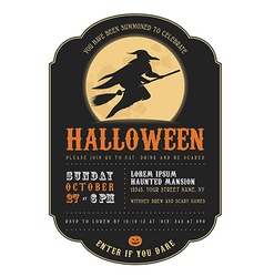 Vintage Halloween invitation with flying witch vector image