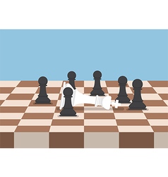 Group of black chess pawns defeat the white king Group of black chess pawns defeat the white king vector image