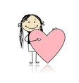 Cute girl with valentine heart place for your text vector image