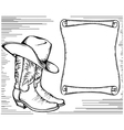 Western background with cowboy boots and scroll vector image