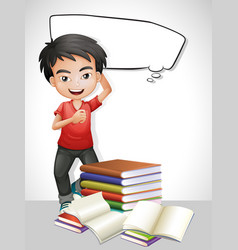 Happy boy and stack of books Happy boy and stack of books vector image