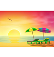 Sun Loungers on Beach vector image