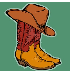 Cowboy boots and hat color isolated for desi vector image