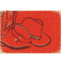 Cowboy boots and western hat Sketch on red backgro Cowboy boots and western hat Sketch on red backgro vector image