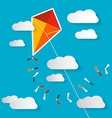 Paper Kite on Blue Sky with Clouds vector image