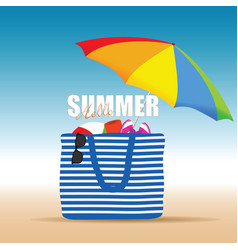 Hallo summer on color bag with beach accesoir Hallo summer on color bag with beach accesoir vector image