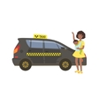Woman With Baby Calling Black Taxi Car vector image