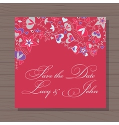 Wedding invitation with hearts and flowers on Wedding invitation with hearts and flowers on vector image