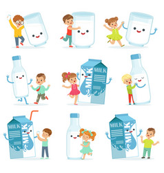 Cute little children having fun and playing with vector image