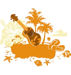 Tropical Banner with a Flower Palm Trees and Ukule vector image